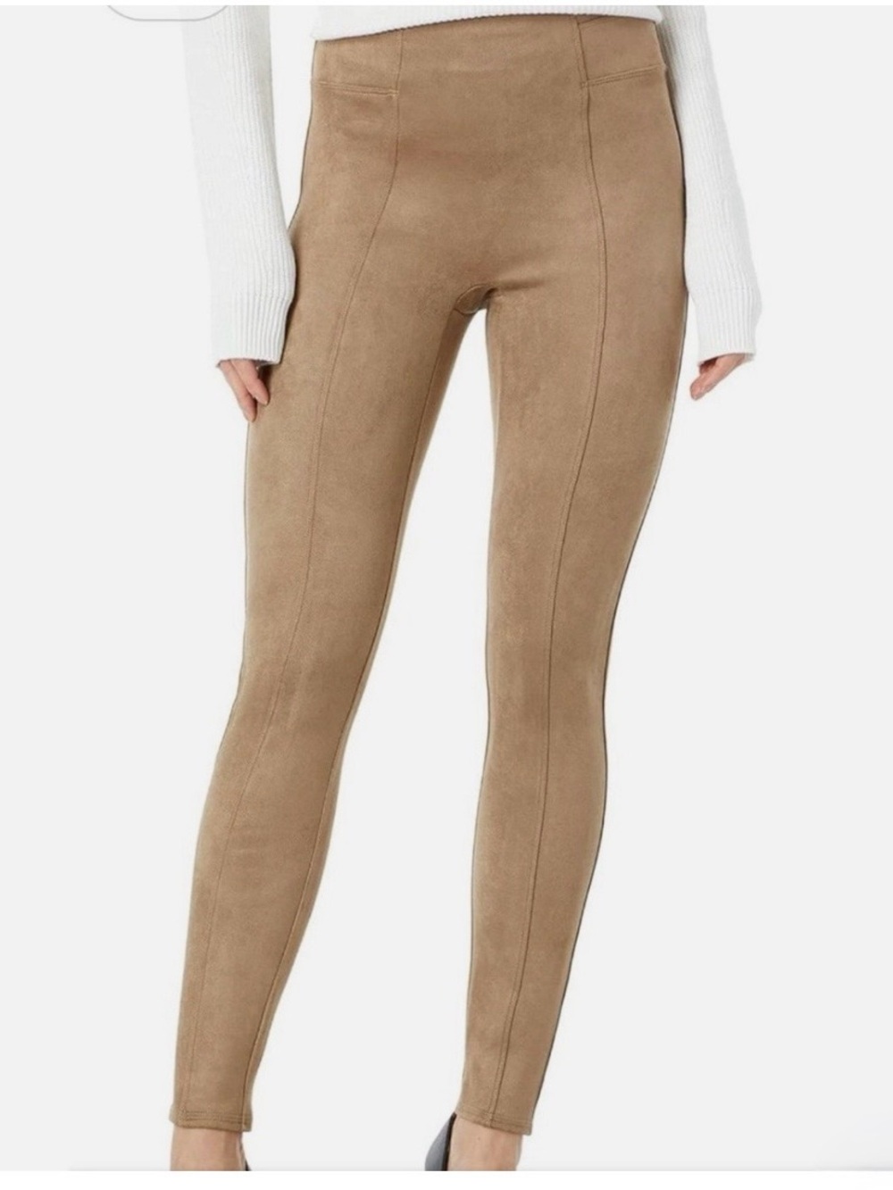 SPANX Suede-Look High-Waist Leggings - Taupe